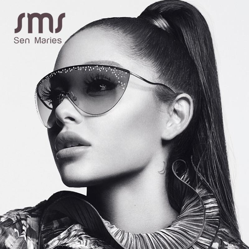 

Oversized Rimless Sunglasses Women Luxury Rhinestone Sunglasses Unique Curved Legs Vintage One Piece Clear Lens Crystal Glasses1