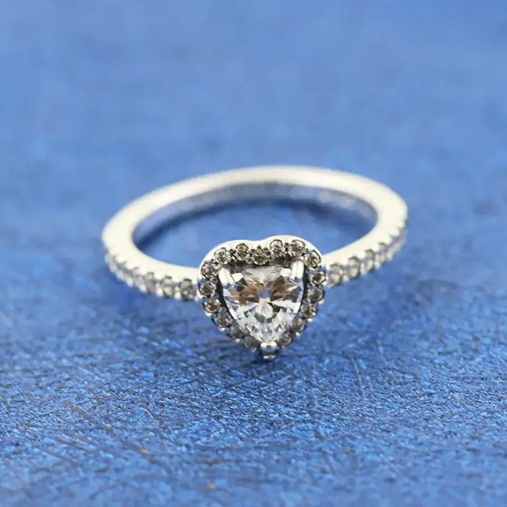

925 Sterling Silver Elevated Heart Stones Ring Fit Pandora Charm Jewelry Engagement Wedding Lovers Fashion Ring For Women