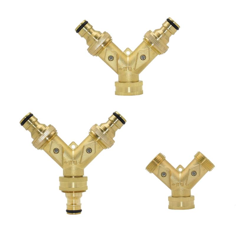 

Brass 2-Way Garden Tap Water Splitter 3/4 Y Irrigation Valve Quick Connector Garden Hose Faucet Adapter 1 Set, Bsp