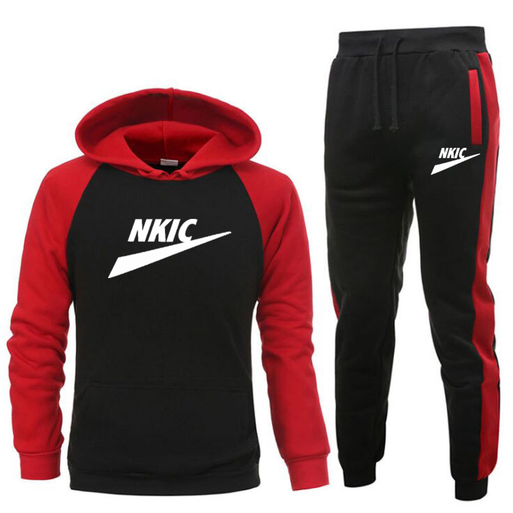 

Mens Tracksuits 2 Pieces Set Sweatshirt + Sweatpants Sportswear Cotton Patchwork Hoodies Casual Brand Male Clothing Large Size 3XL