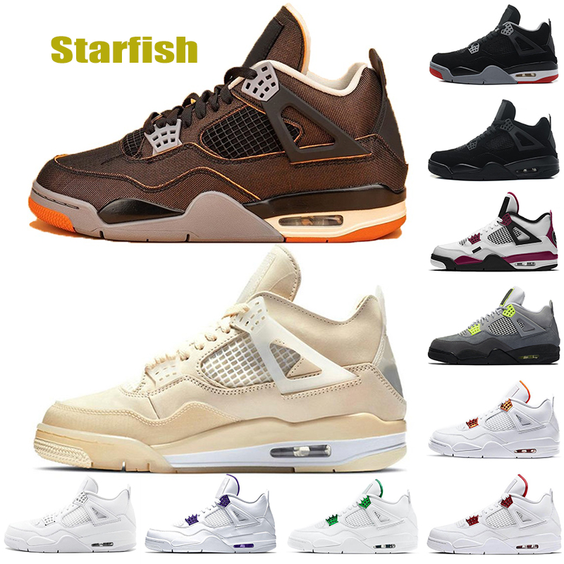 

2020 New Arrival Starfish Men Jumpman 4 4s Basketball Shoes Black Cat Athletic Sneakers White Sail Violet Metallic Purple SE Neon Trainers, Item #1 40-47