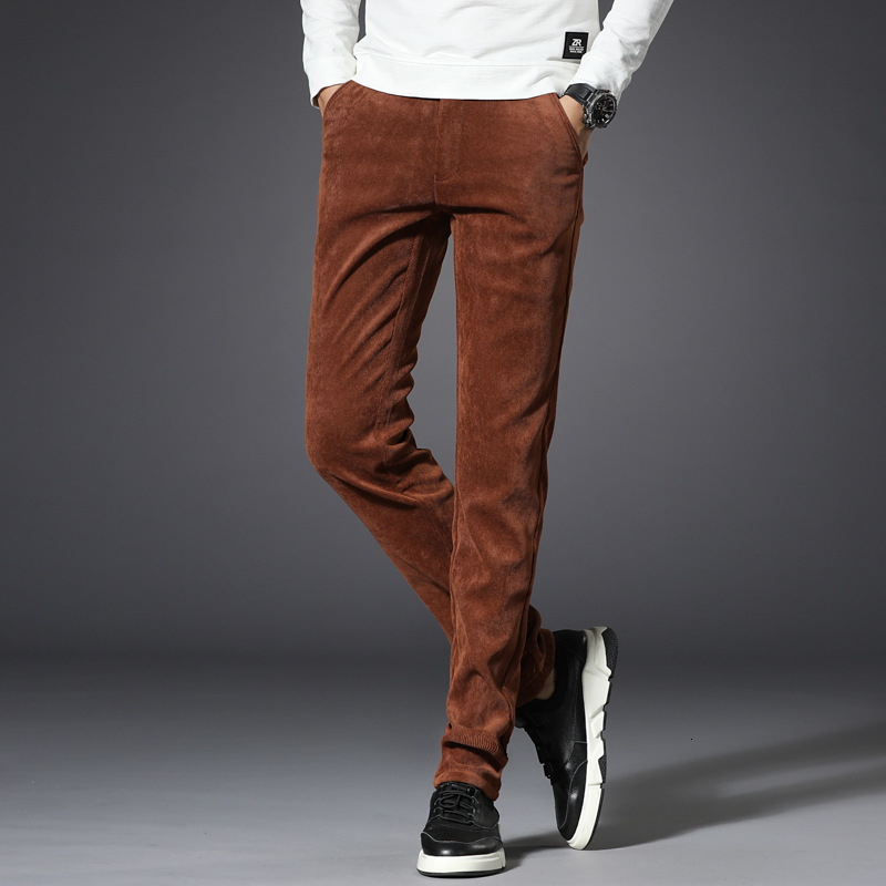 

2021 New Autumn Winter Newly Fashion Men Jeans Slim Fit Elastic Casual Corduroy Pants Korean Style Thick Velvet Warm Smart Long Trousers V8f, Wine red velvet