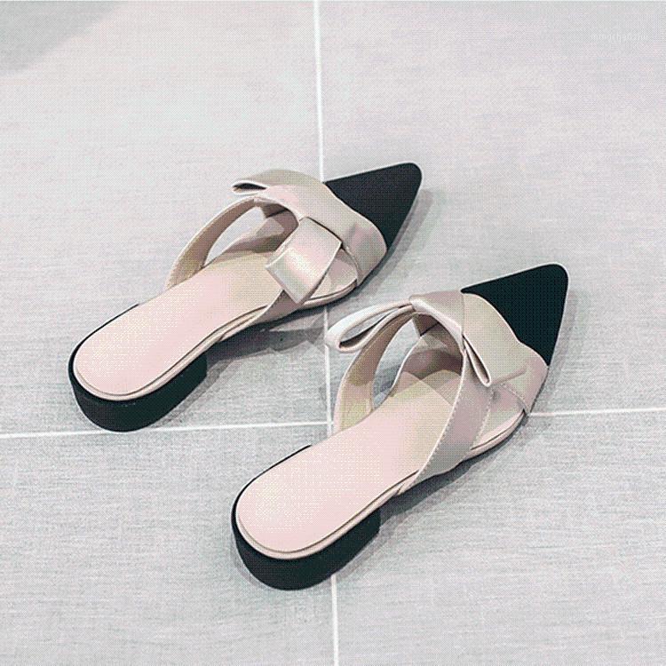 

Muller Shoes 2020 Summer New Slippers Outer Wear Slipper Female Wild Pointed Flat Loafers Baotou Shoes Female1, Black