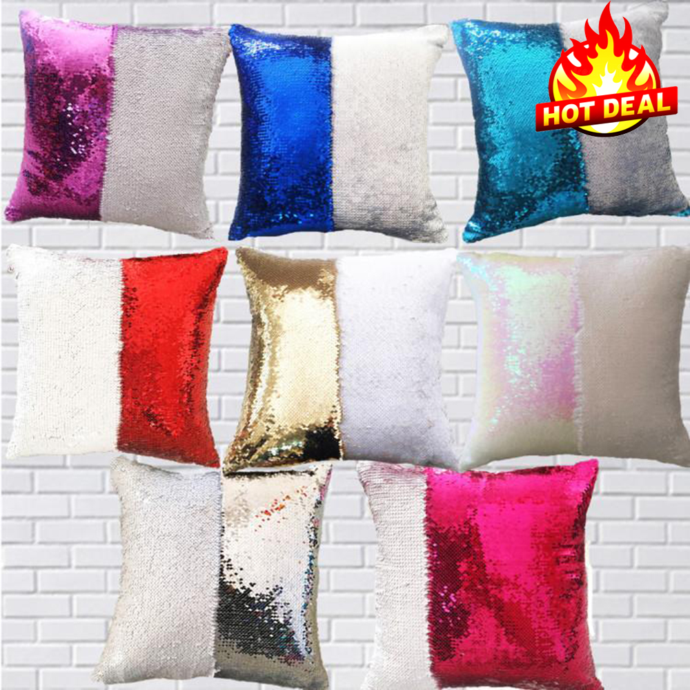 

12 colors Sequins Mermaid Pillow Case Cushion New sublimation magic sequins blank pillow cases hot transfer printing DIY personalized gift, As picture