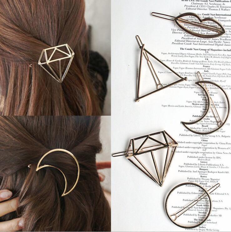 

Hair Clips & Barrettes Fashion Metal Leaf Clip Hairpin Barrette Women Girls Trend Charm Moon Round Triangle, Golden;silver