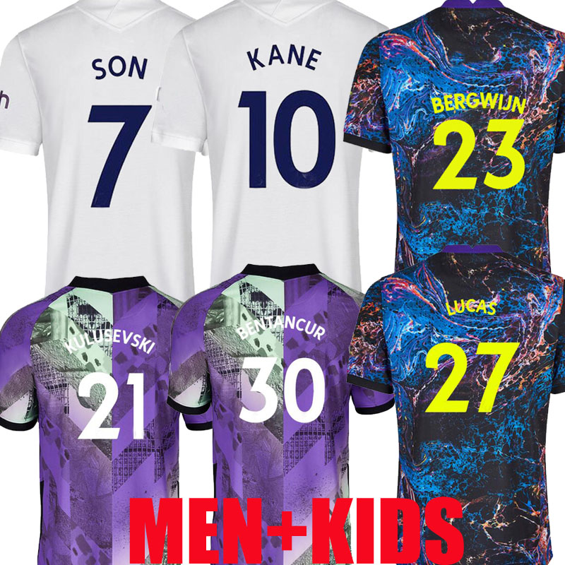 

21 22 KANE SON BERGWIJN Kulusevski Bentancur Soccer Jerseys HOJBJERG colorful Away 2021 2022 LUCAS Third 3rd Tottenham Football kit shirt purple tops Men kids sets, 2022 home 1