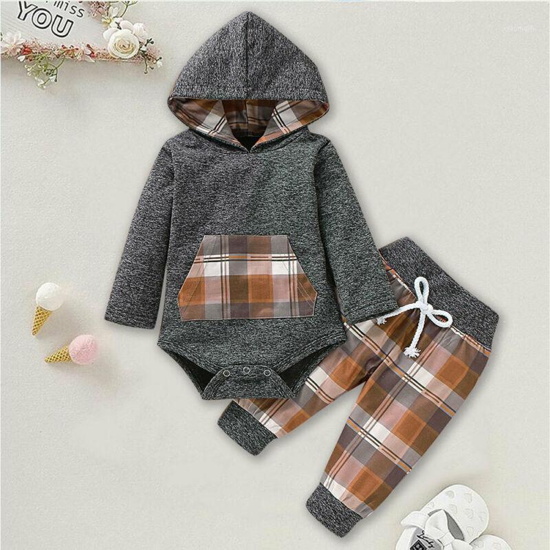 

Toddler Baby Boy Girl Grid Hooded Coat Tops Jumpsuit Pants Autumn Outfit Warm Clothes1, As pic