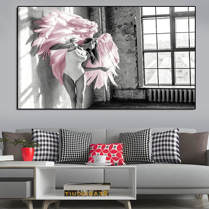 

Paintings Nordic Style Home Decoration Canvas Posters Wall Art Prints Hd Painting Angel Wing Pink Feather Pictures Modular For Living Room