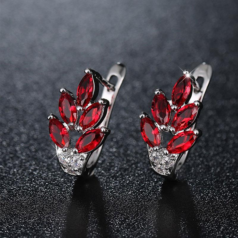 

Stud HUAMI Fine Jewelry Flower Earrings Luxury Cubic Zirconia For Women Party Gifts Red Silver Color Wholesale