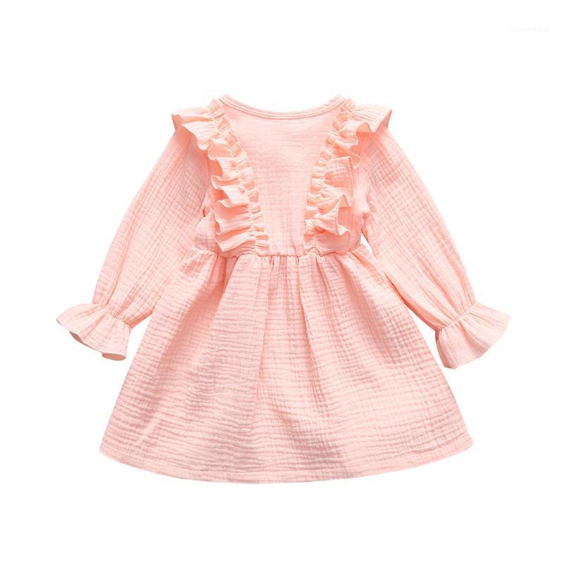 

Girl dress 2020 Toddler Kids Baby Girl Solid Linen Button Ruffle Princess Party Dress Clothes Solid colorg Daily Kids Dresses1, Pink