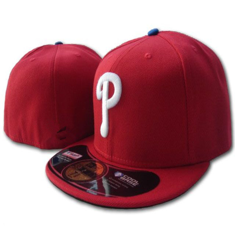 

New Arrival Men's Phillies Red Color Fitted Hats Team Embroidery logo Sports Full closed Baseball Fans Caps Flat Visor baseball Hats, Blue;gray