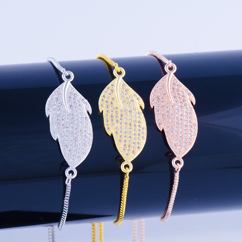 

2020 Newest Design Micro Pave Zircon Leaf Connector Charm Bracelets Gold Chains Adjustable Women Fashion Bracelets