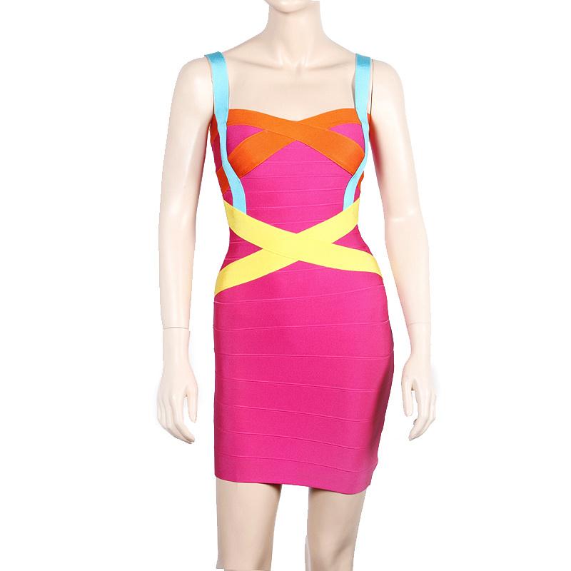 

Hot Sale Women Summer Fashion Sexy Sleeveless Patchwork Hot Pink Bandage Dress 2020 Celebrity Designer Fashion Dress Vestidos, Clear