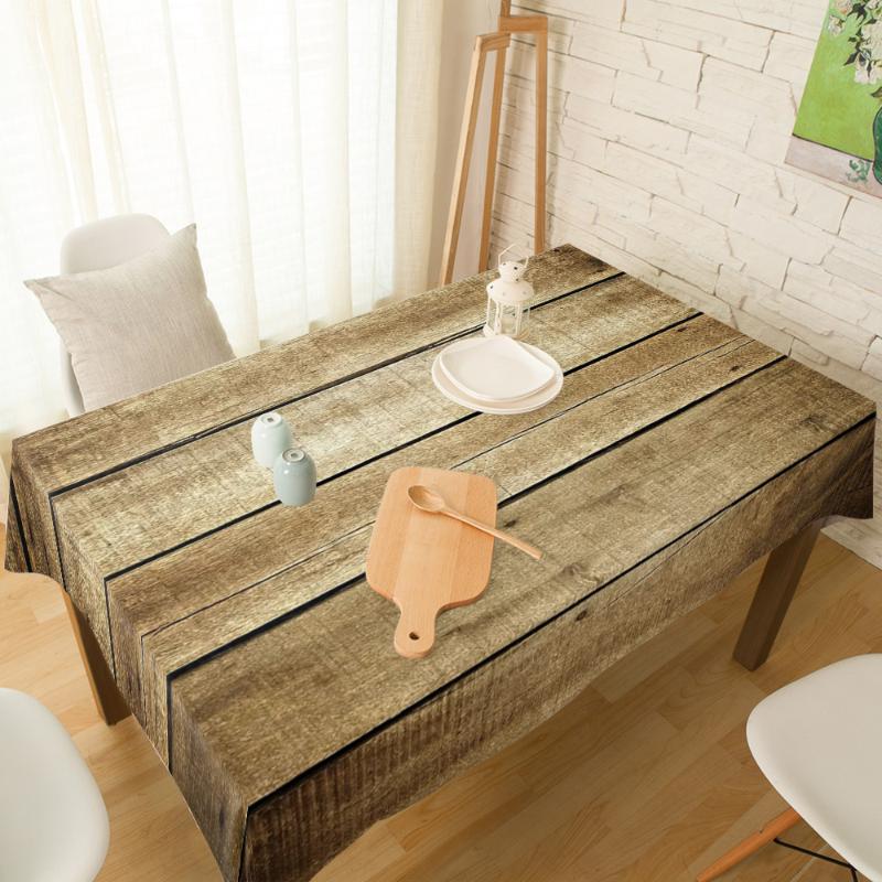 

Vintage Style Brown Wood Tablecloth Linen Cotton Table Cloth Spandex Elastic Dining Chair Slipcover Kitchen Table Cover, As pic