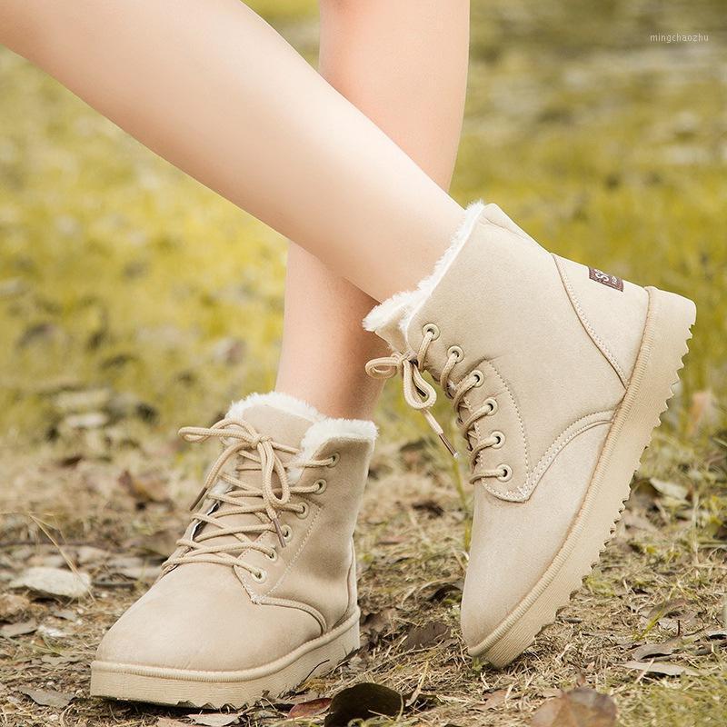 

Hot Fashion Lace-up Plus Velvet Warm Non-slip Wear-resistant Women's Boots Winter Ladies Snow Boots Round Head Suede Ankle1, Red