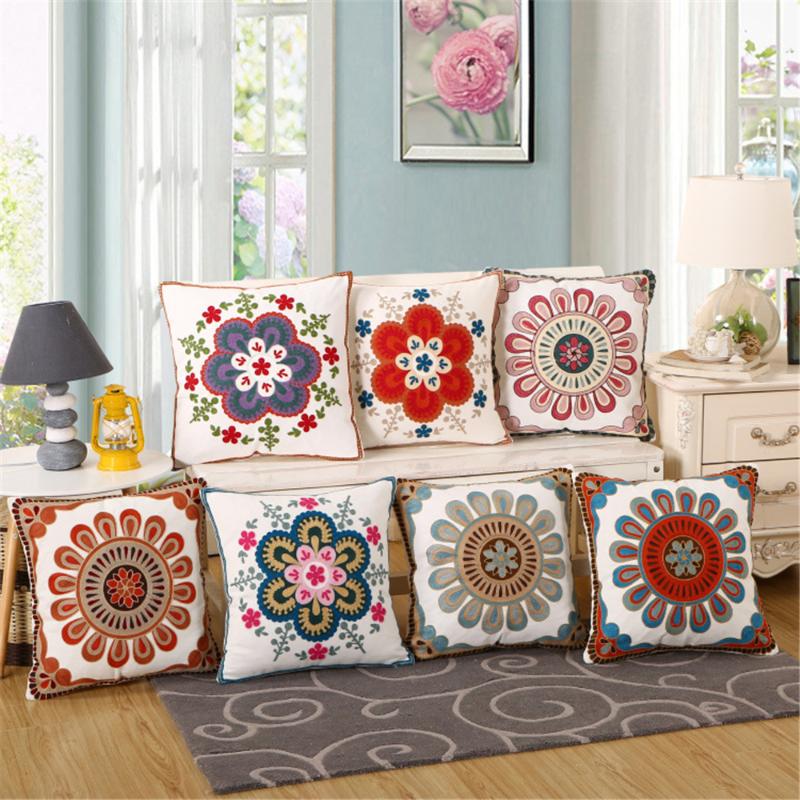 

Embroidery Mandala Soft Cotton Linen Cushion Covers 45 x 45 cm Vintage Pillowcase For Sofa Home Decoration Pillow Case -01, 4-01