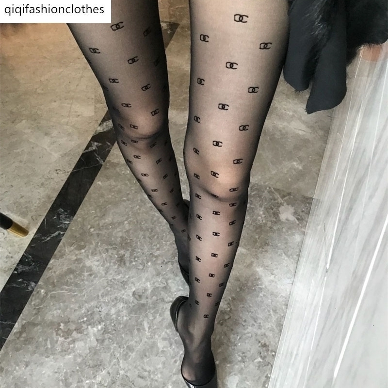 

Ins net red granny stockings spring and autumn winter sexy thin flocking print letter C pantyhose fashion, Black