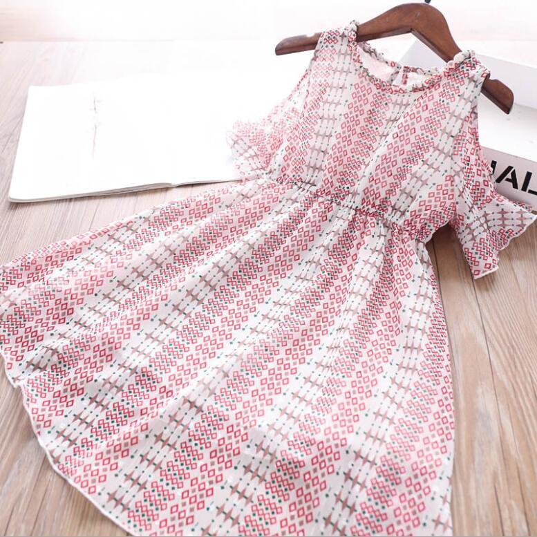 

toddler girl dress wholesale summer girls diamond print chiffon off shoulder princess dresses children dress1, Multi