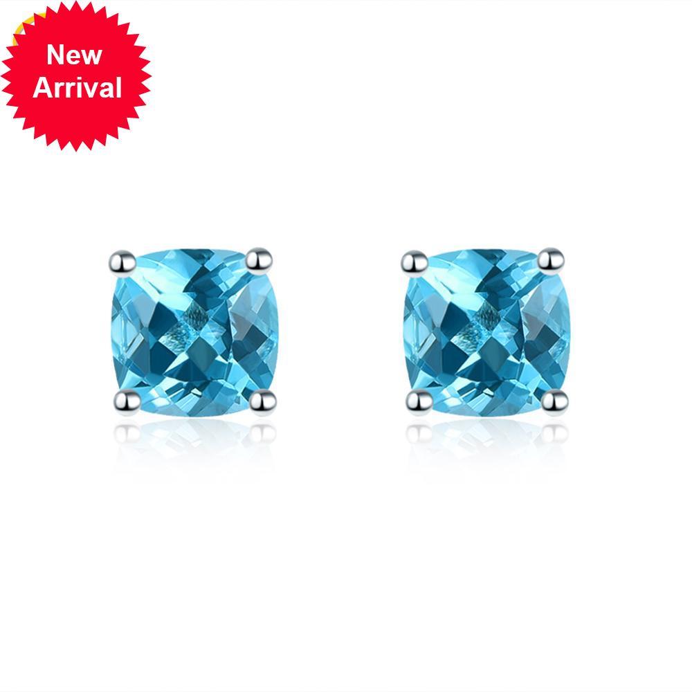 

Hutang coxim 6mm genuine Swiss topaz blue solid earrings 925 silver sterling princess cutting fine gems