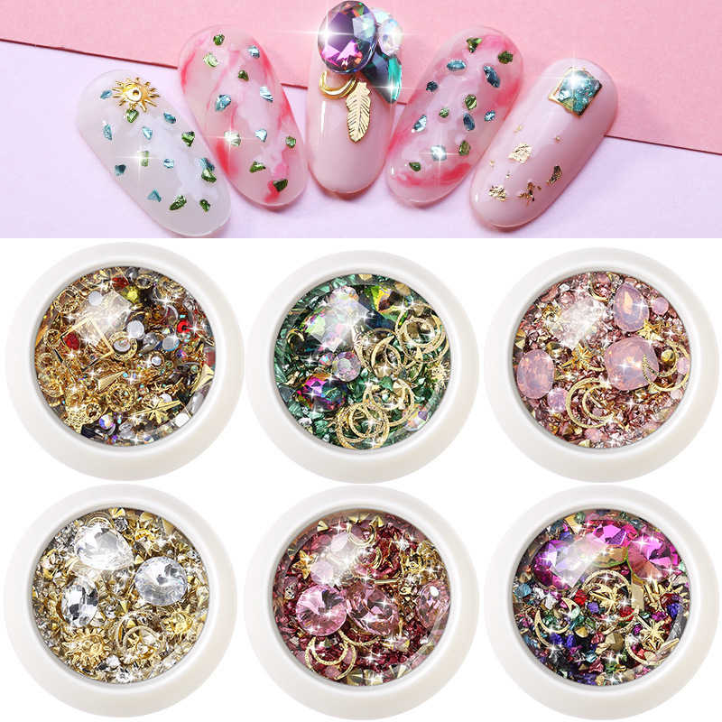 

Manufacture 1 Pot Mix Design Colorful Glitter Shiny 3D Flat Bottom Arylic Diamond Studs Nail Art Rhinestones Gems Decorations DIY Tip, Silver;gold