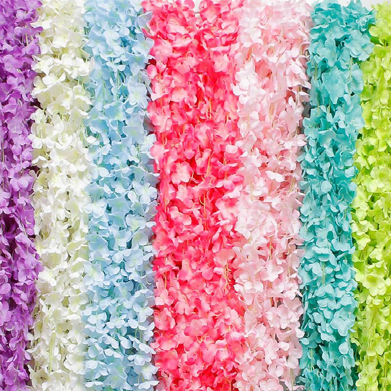 

2 M Artificial Vine Flowers Silk Fake Wisteria Ivy Vine Garden Hanging Flower Plant Home Wedding Party Decor Valentines Day Gift, White