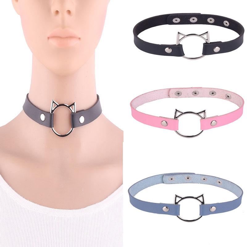 

Gothic Punk Necklace Circle Cat Ear PU Leather Choker for Women Jewelry Lady Collar Goth Jewelry for Necklaces Accessories