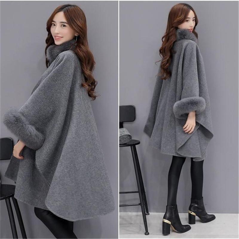 

2020 Winter Womens Cloak Big Fur Collar Plus Size Wool Coat Long Winter Jackets Parka Coats Outerwear, Camel