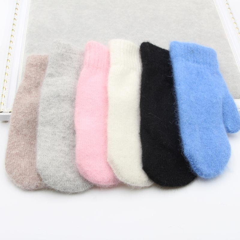 

Double-layer Short Hair Gloves Female Winter Korean Version Of Solid Color All Fingers Winter Women Gloves Girls Mittens