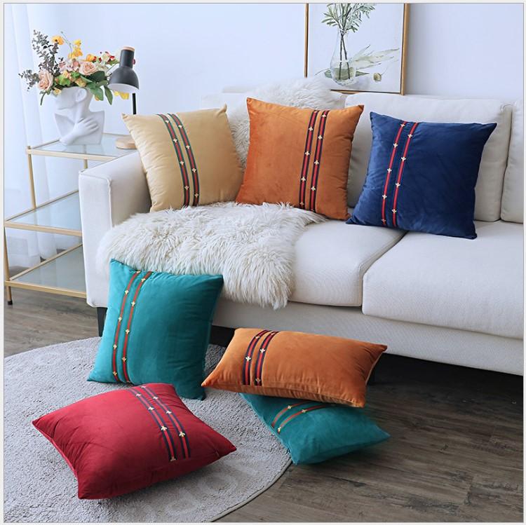 

Velvet with Bee Ribbon Decoration Home Decor Pillow Cover Orange Green Navy Velour Cushion Cover Sofa 30X50CM/45X45CM Pillow, Khaki