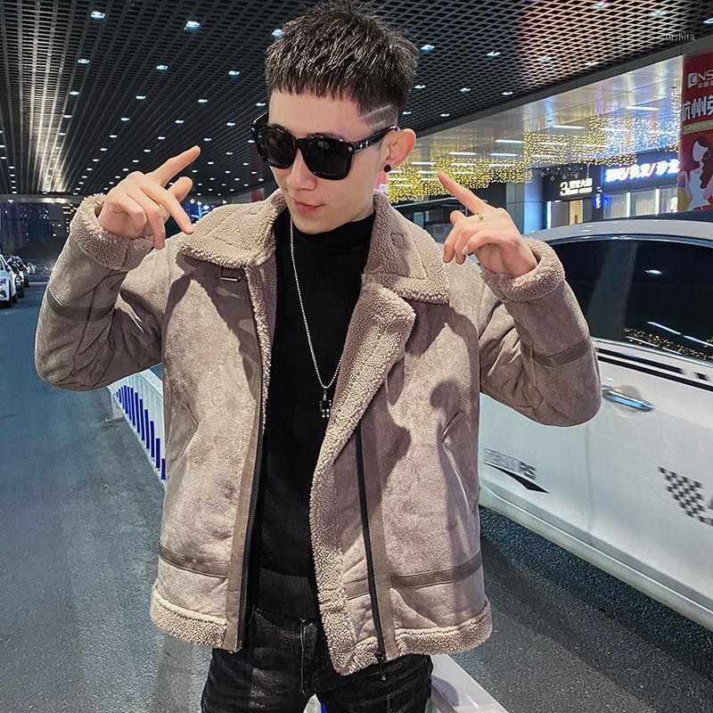 

Winter Thick Lamb Fur Jacket Men's Slim Warm Fashion Retro Short Coat Men Streetwear Hip-hop Korean Plush Coat Mens Clothes1, Gray