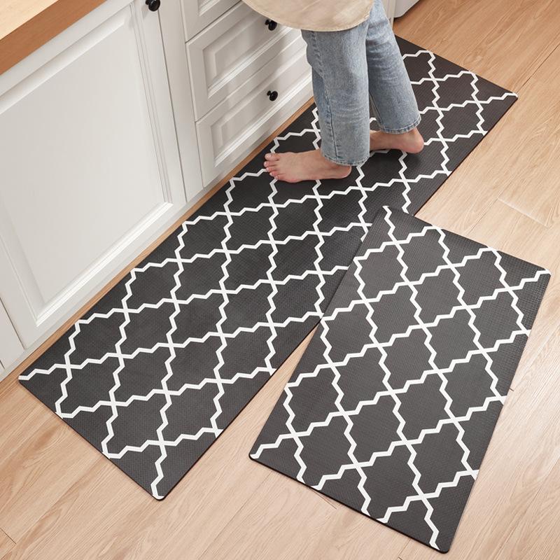 

1pcs Waterproof PVC Kitchen Mat Long Plaid Non Slip Floor Mat Oilproof PU Leather Kitchen Carpet Rug Living Room Bedroom Doormat