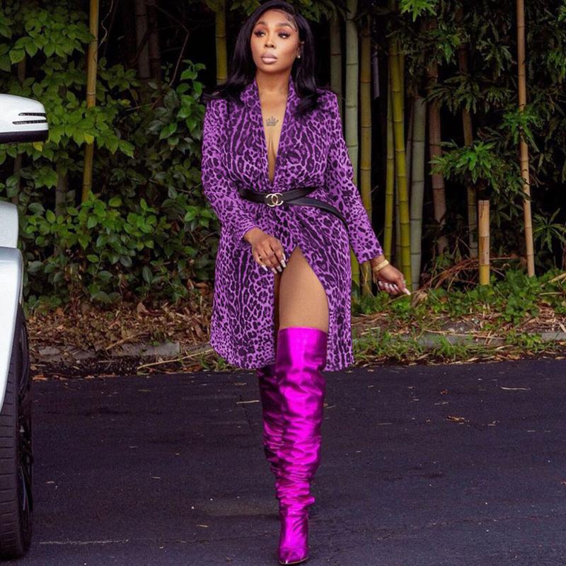 

Autumn Winter Leopard Long Sleeve Coats and Jackets Women 2020 Warm Cardigan Outerwear Female Streetwear Slim Overcoat Outwear, Purple