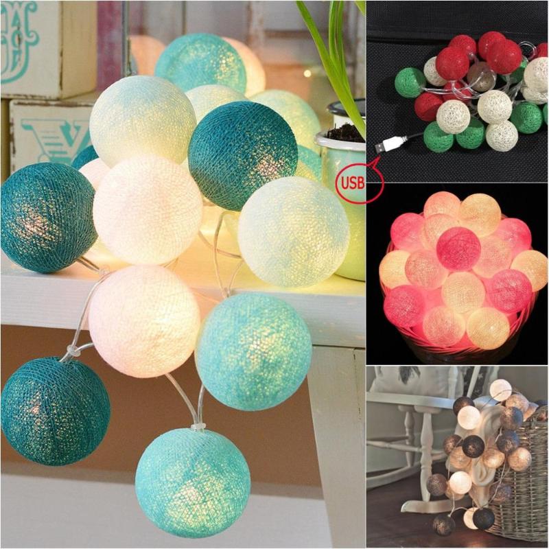 

LED Cotton Ball Garland Lights String Christmas Xmas Outdoor Holiday Wedding Party Baby Bed Fairy Lights Decorations