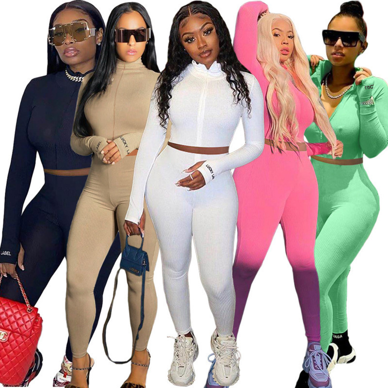 

Women Tracksuits Two Pieces Set Nightclub High Collar Embroidered Letter Zipper Sports Outfits Ladies Sportwear New Y8ML, Gray