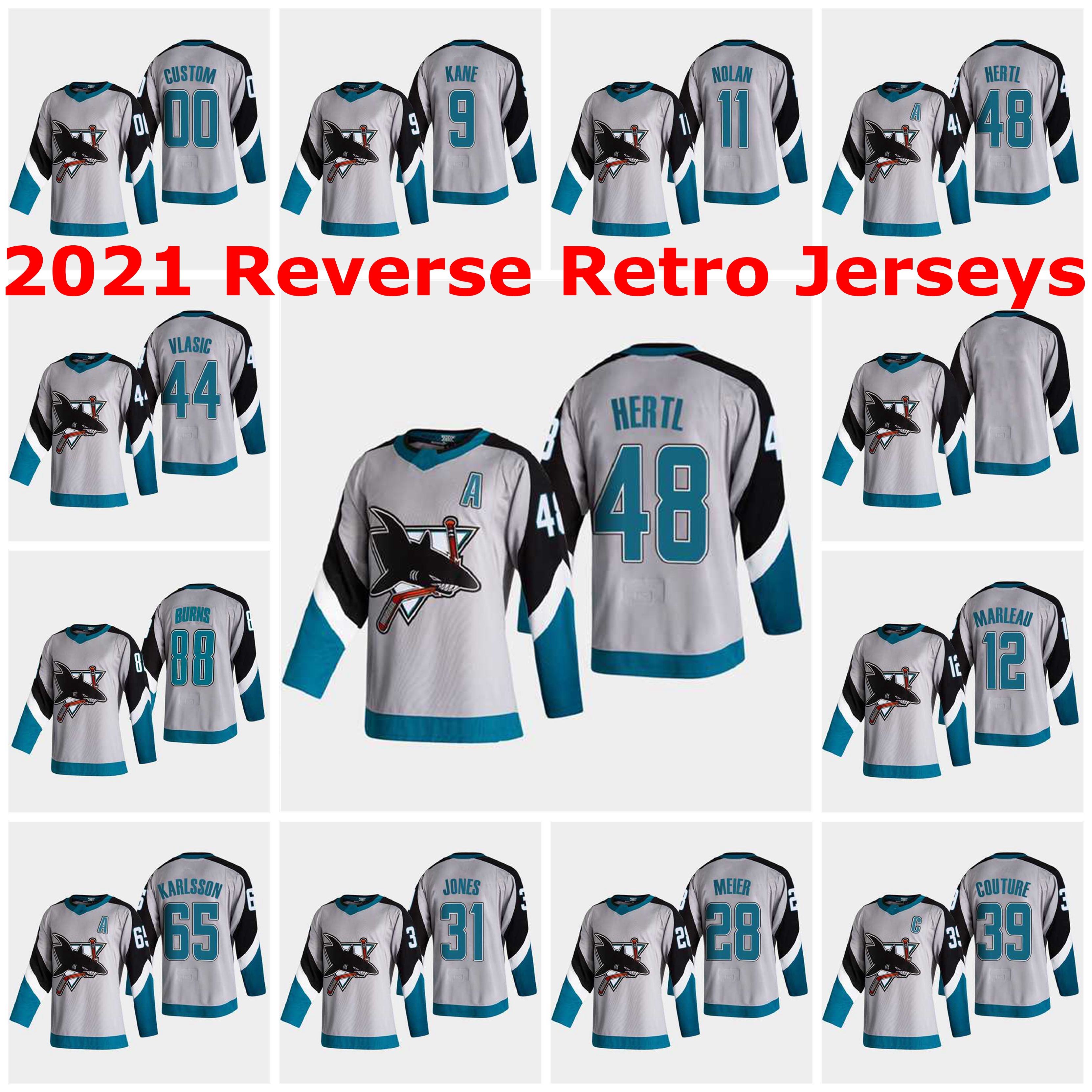 

2021 Reverse Retro San Jose Sharks Jerseys Joe Thornton Jersey Logan Couture Joe Pavelski Jonny Brodzinski Dylan Gambrell Custom Stitched, Mens black 2019 golden edition