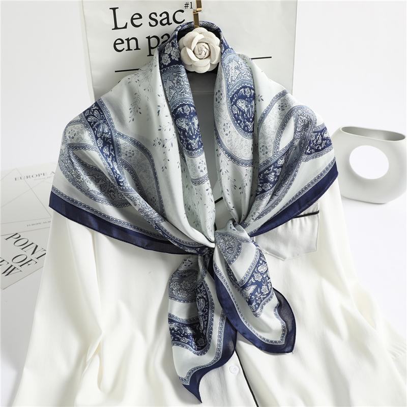 

90*90cm Design Scarves for Women Shawl Print Silk Feeling Hijab Scarf Female Bandana Square Neckerchief Foulard Ladies Wrap 2020