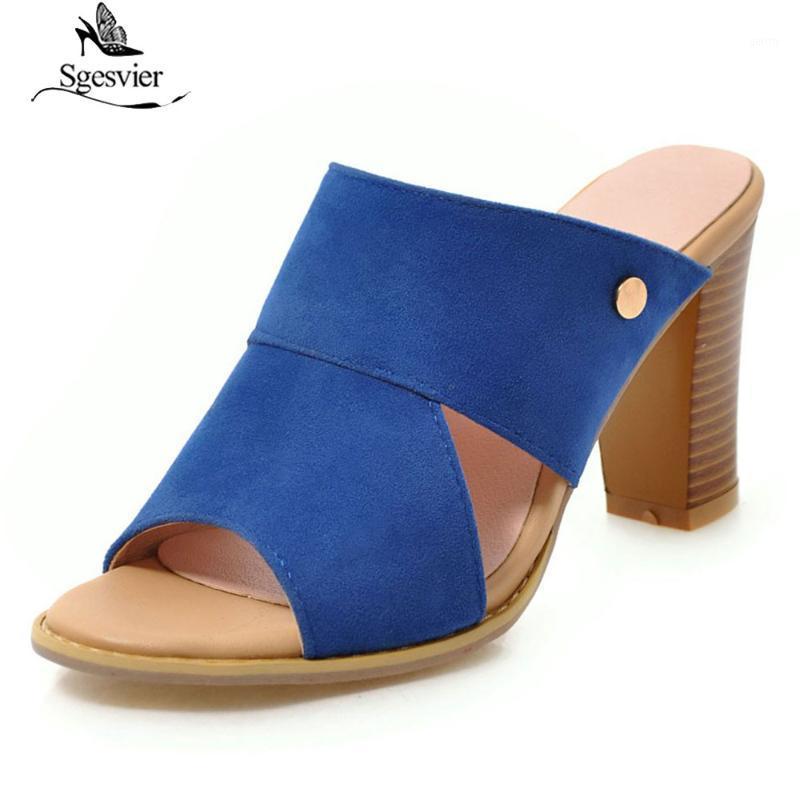 

Sgesvier sexy large Size 34-43 square high Heels Shoes Woman Party office lady mules thick heel Sandals women shoes summer G3941, Blue