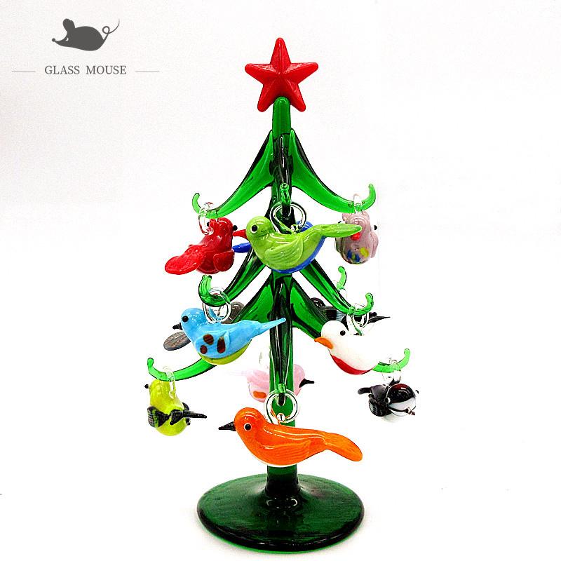 

Custom Hand made 15cm lovely Murano Glass Christmas tree Figurines ornament home decoration 12pcs bird accessories Pendant Gift