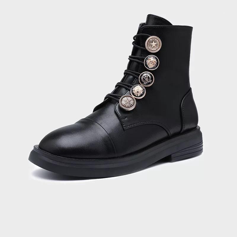 

New Fashion Zipper Flat Shoes Woman High Heel Platform PU Leather Boots Metal Buckle Elastic Women Shoes Ankle Boots Size 35-401, Beige