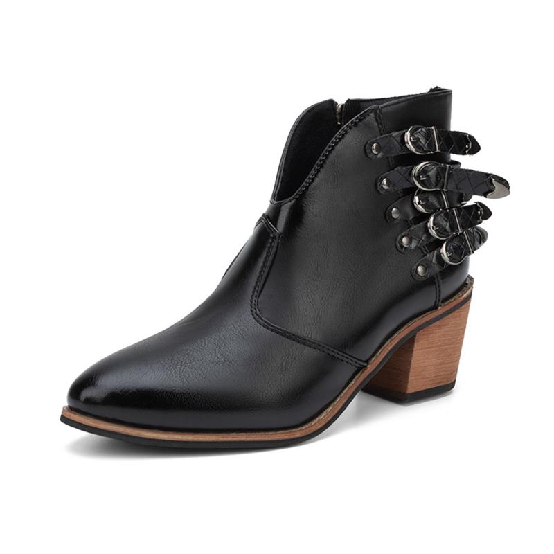 

Winter 2020 New Women's Automn Winter Zip Up Boots Ladies Outdoor Pointed Toe Square Heels Shoes Botas De Mujer, Brown