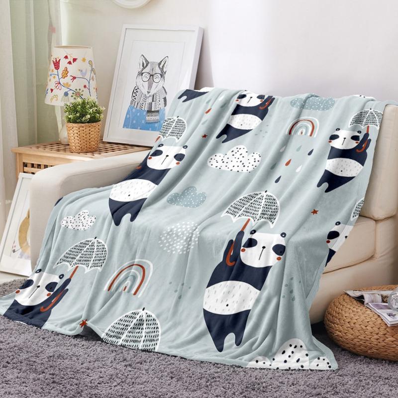 

Umbrella Panda Flannel Blanket 3D Print Gray Background Fleece Blanket Cartoon Sofa Soft Throw Home Custom
