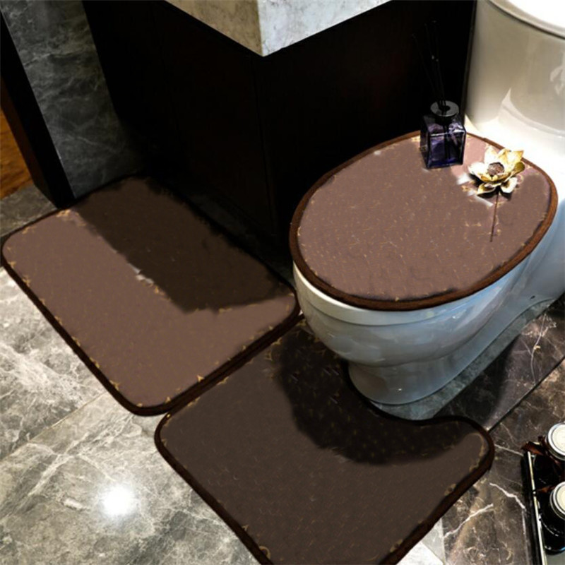 

Modern Printed Toilet Seat Covers Fashion Thicken Design Mats Classic Non Slip Pattern Three Pieces Bathroom Accessories