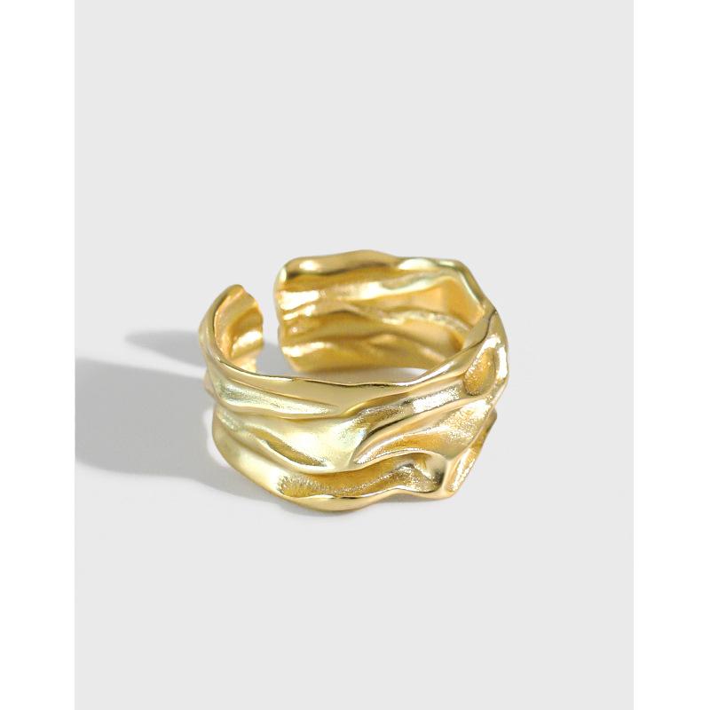 

SHANICE S925 Sterling Silver Open Ring ins design sense irregular folds twinkle face Rock Rings Minimalist Adjustable Rings