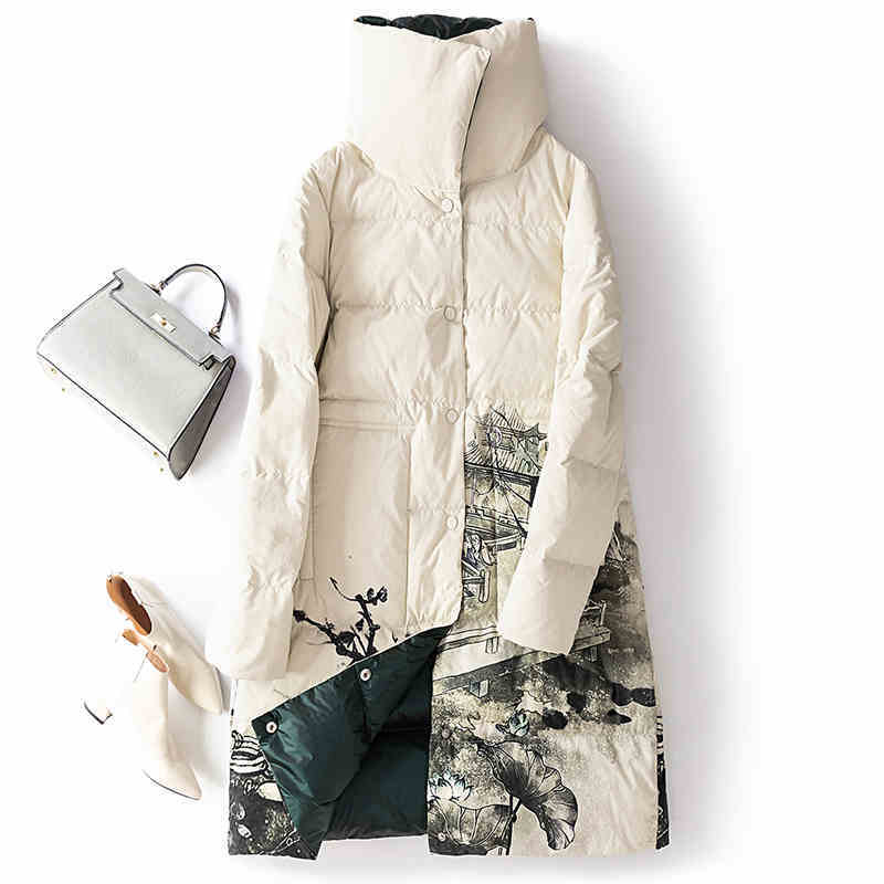 

Double winter face wear of hot thickness impression Natural landscaping goose down female breast warmer collar coat parkas F763, Printed