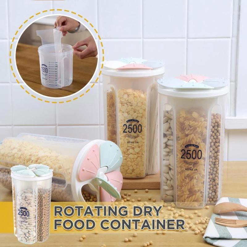 

20# PP Storage Box Plastic Clear Container Set with Pour Lids 4 Lattices Kitchen Storage Bottles Jars Dried Grains Tank1