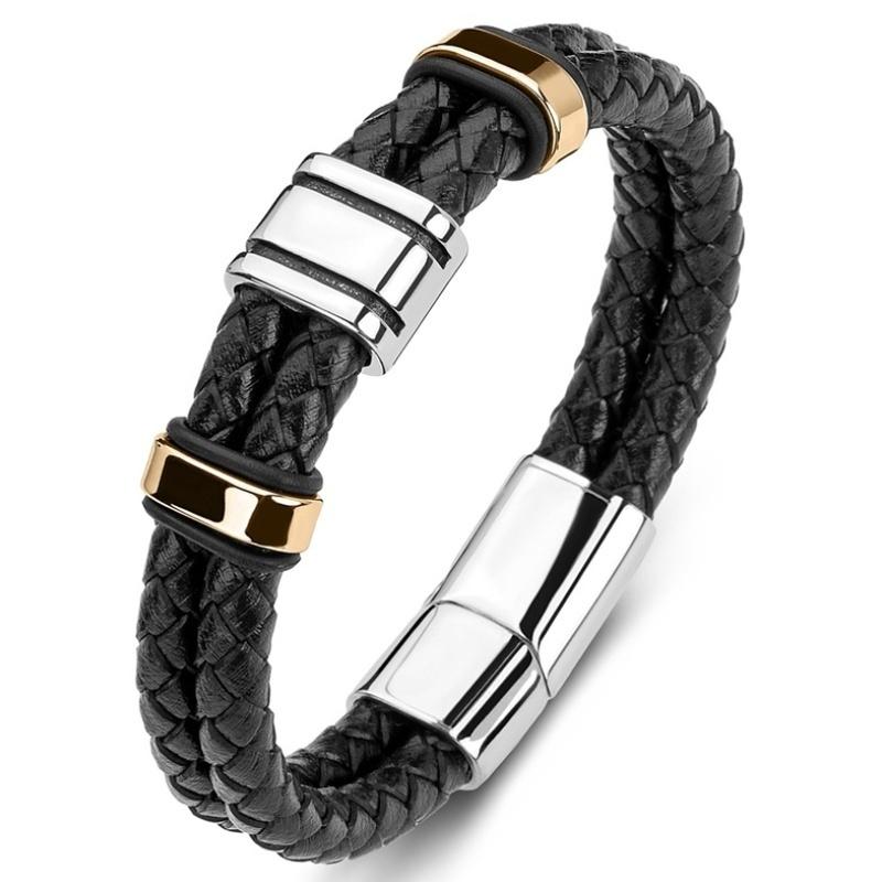 

Classic Trend Fashion Retro Magnetic Buckle Double-layer Woven Leather Men's Male Student Casual Sports Bracelet