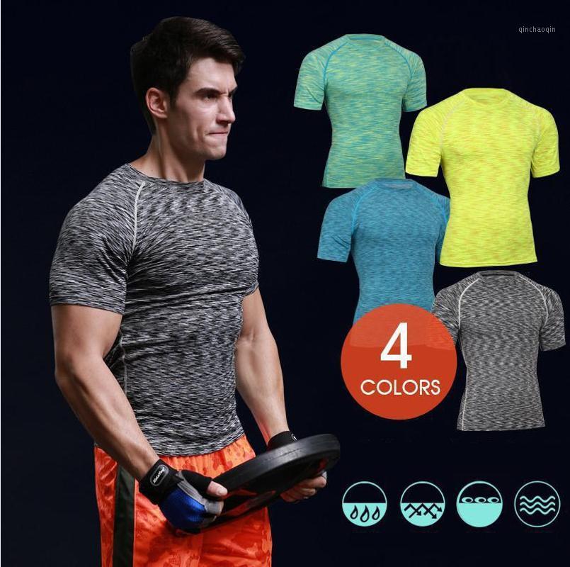 

New 2020 PRO workout clothes tights running elastic quick-drying GYM Fitness T-shirt camouflage short sleeves Exercise T-shirts1, Blue
