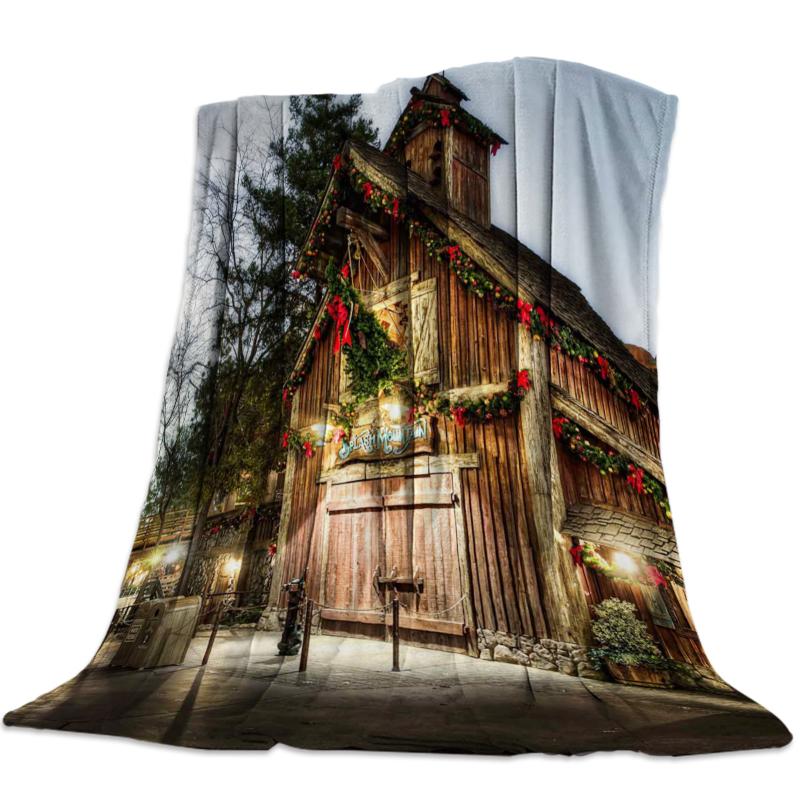 

Christmas Street Wooden House Decoration Throw Blanket Warm Microfiber Blanket Bedroom Sofa Supplies Blankets for Beds