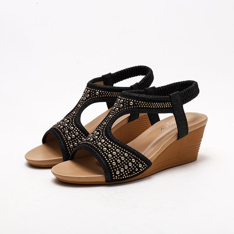 

Women Wedges Sandals Ladies High Heel Shoes Soft Leather Fashion T Style Crystal Design Female Pumps Large Plus Size 36-42, 320-551-grey