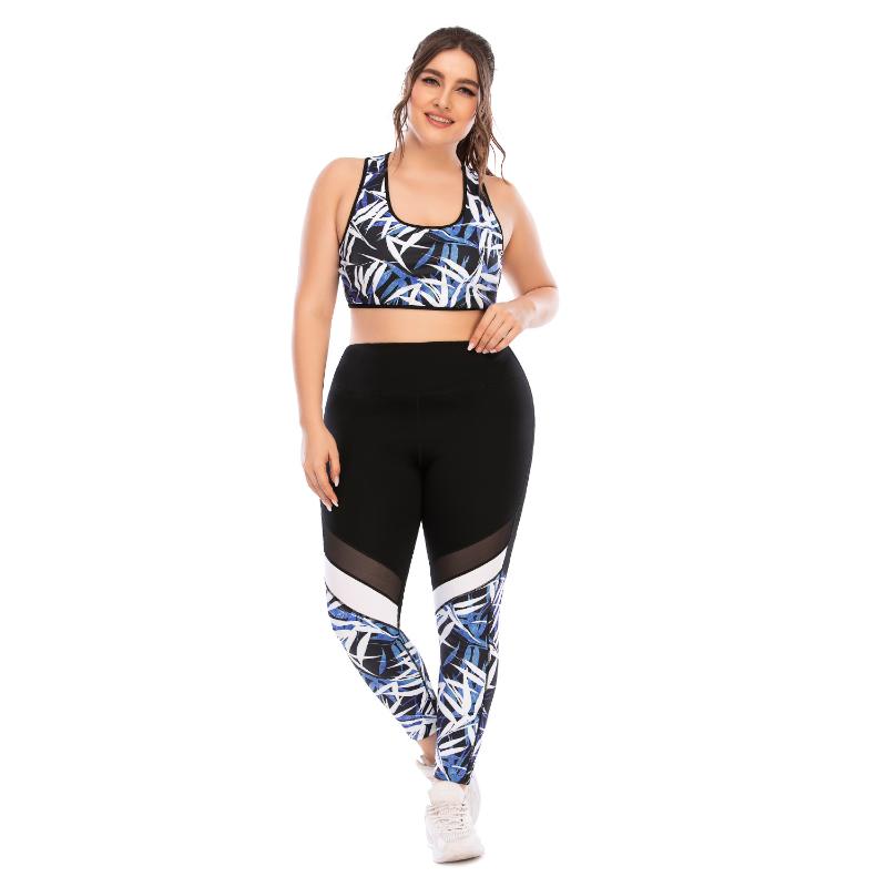 

Yoga Sets Fitness Sports Set Plus Size Patchwork Printed Bras Leggings Set Women Fitness Suit Women Workout Clothes Sportswear, Bra